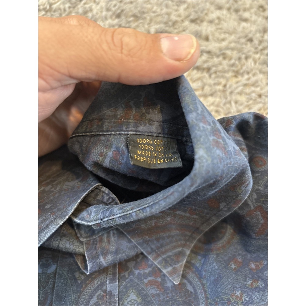 Bugatchi Uomo Mens Shirt Blue Paisley? Large Long Sleeve Sharp Unique - Picture 3 of 5